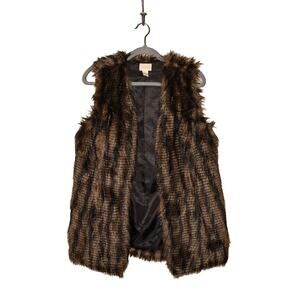CHICO'S $149 Extravagant Faux-Fur Open Vest Brown/Black Chico's 0 / Small‎